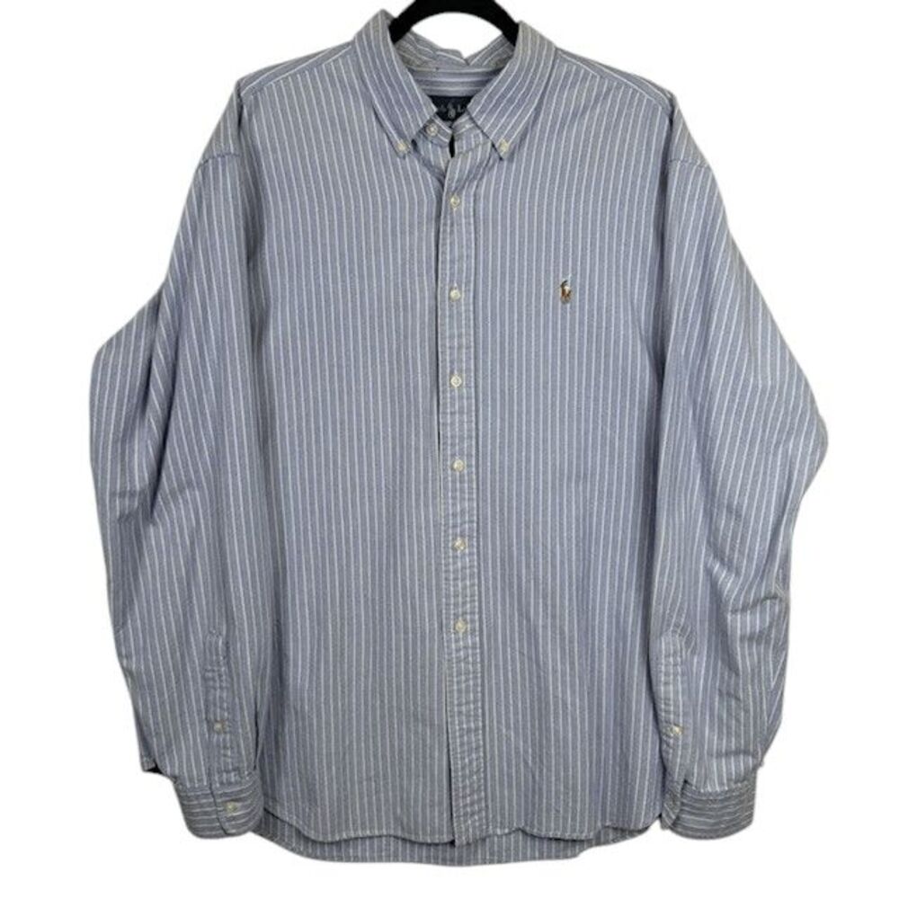 Ralph Lauren Button Down Shirt Classic Fit Blue White Stripe Cotton Size XXL